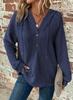 Women's Waffle Knit Hoodie V Neck Button Drawstring Hoodies Casual Long Sleeve Pullover Sweatshirt