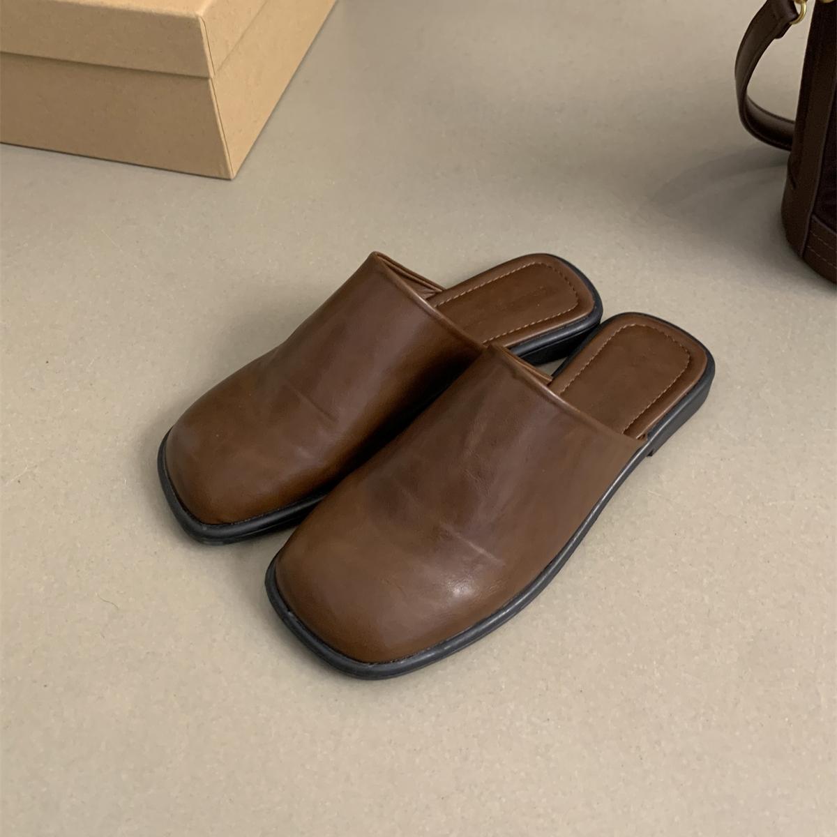 

Мода 2024 Лето Женская обувь Мюли Обувь для женщин Квадратный носок Тапочки Женские Массивный каблук Закрытый носок Тапочки Обувь Zapatos De Mujer 35 коричневый