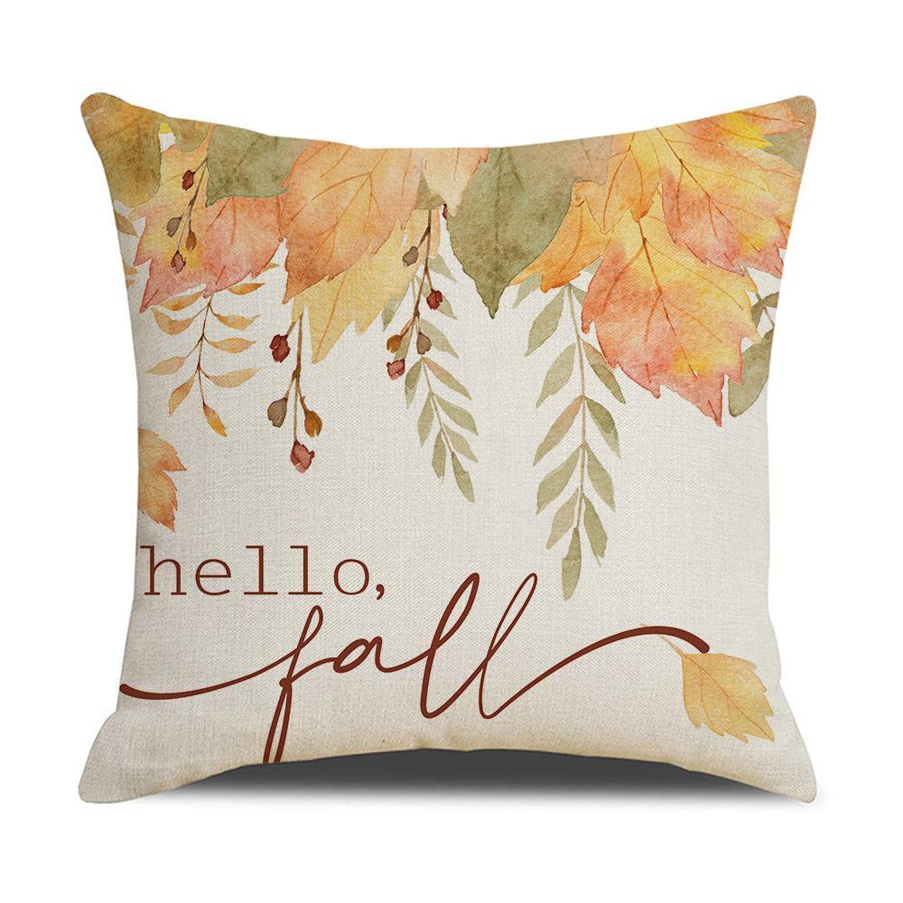 Home Autumn Harvest Pillow Cover New Pumpkin Maple Leaf Linen Print Sofa Pillow