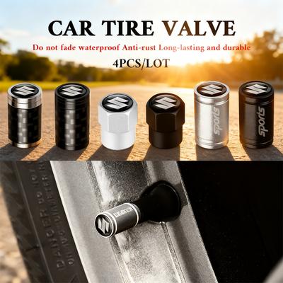KIBI5 4pcs Metal Alloy Car Tire Valve Caps For Swift SX4 Jimny Ignis Alto Samurai Baleno Cars Motorcycles Bicycle Accessories