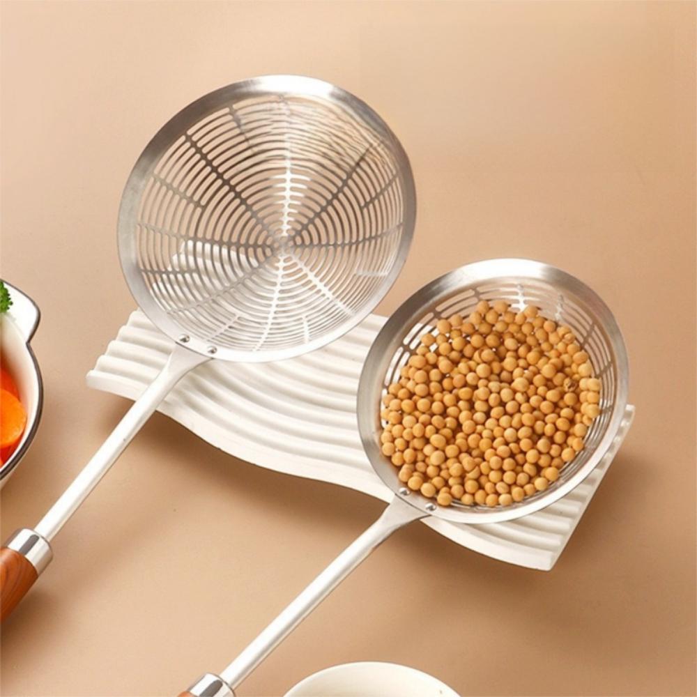 Stainless Steel Large Colander Anti Scalding High Quality Fried Sieve Spoon Heat Resistant Wooden Handle Foods Sifter