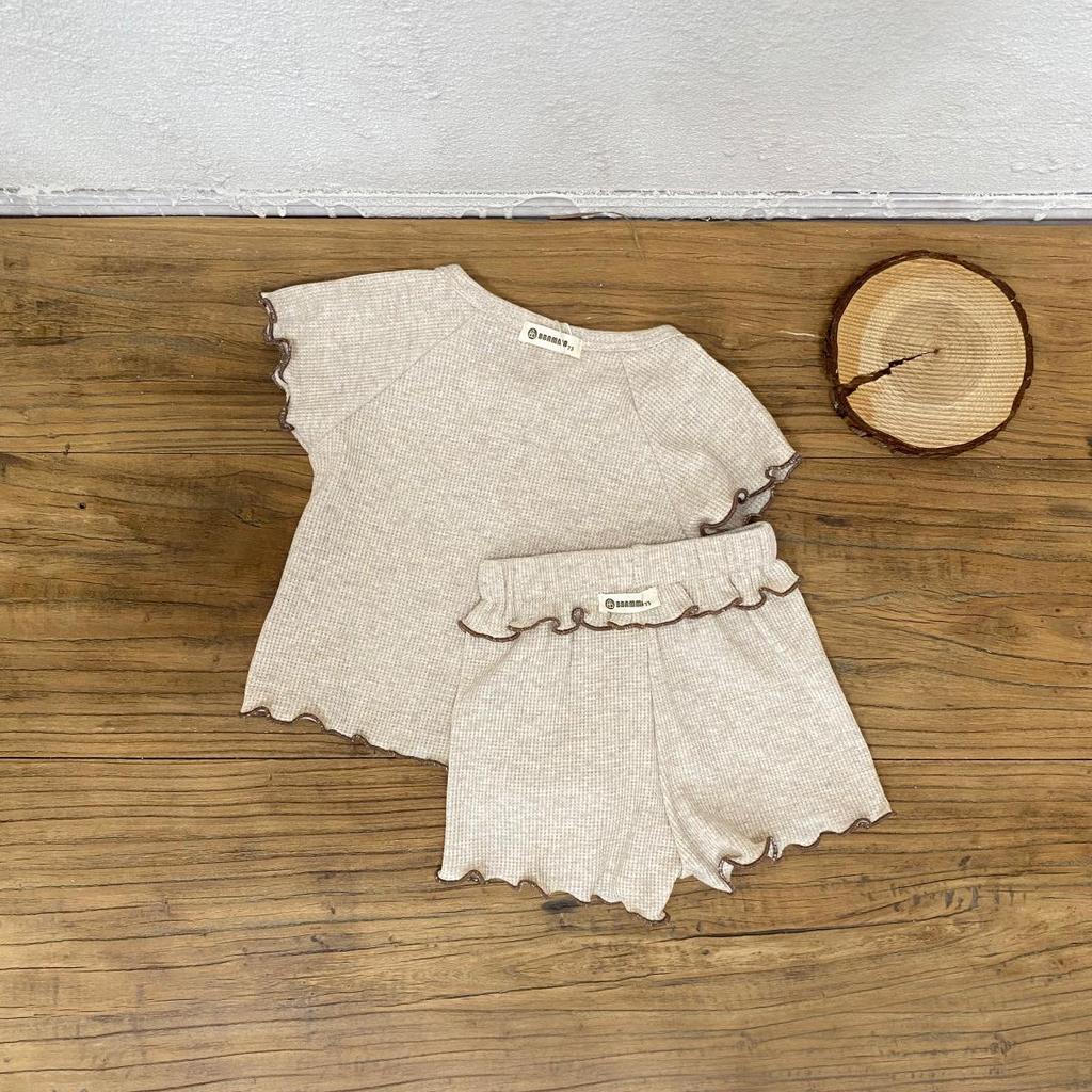 Girls' Short Sleeve Waffle T-shirt & Shorts Summer Two-piece Set