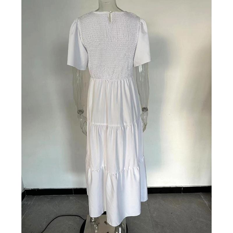 Fashion Slim Fit A Line Pleated Elegant Loose Dresses for Women Summer New Round Neck Casual Vacation Dress Women Vintage Plus Size Long Dress 26357