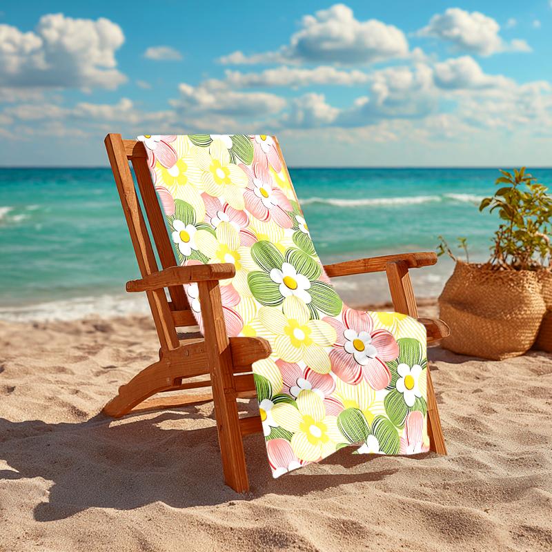 1Pc Floral Beach Towel, Quick Dry, Multi-Use for Beach Pool Gym Yoga Home Travel, Christmas, Halloween, Xmas Gift M92819