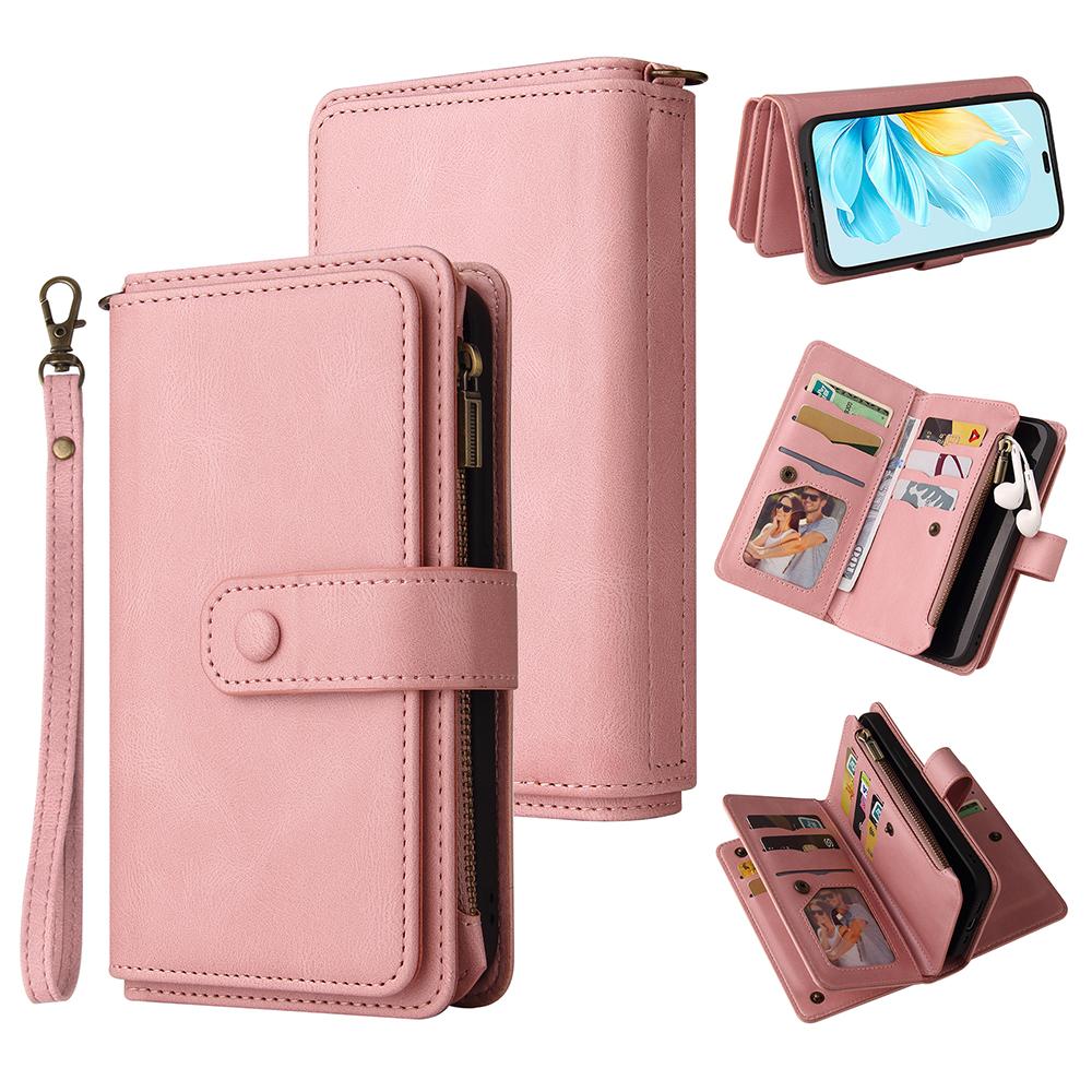 For Honor 200 Lite Zipper Wallet Case with 15 Card Slots and Strap Leather Phone Cover