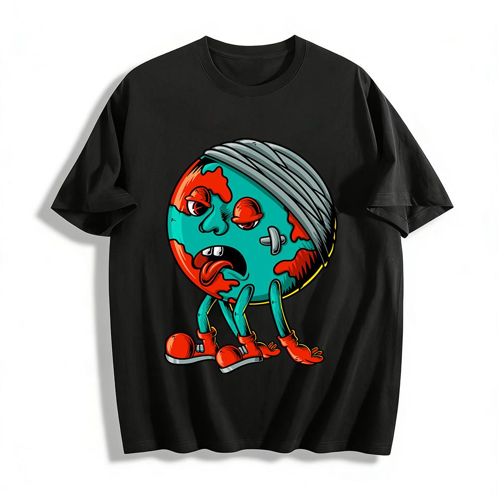 

Funny Injured Earth Graphic Print Casual Short Sleeve T-Shirt Pure cotton T-shirt 6XL