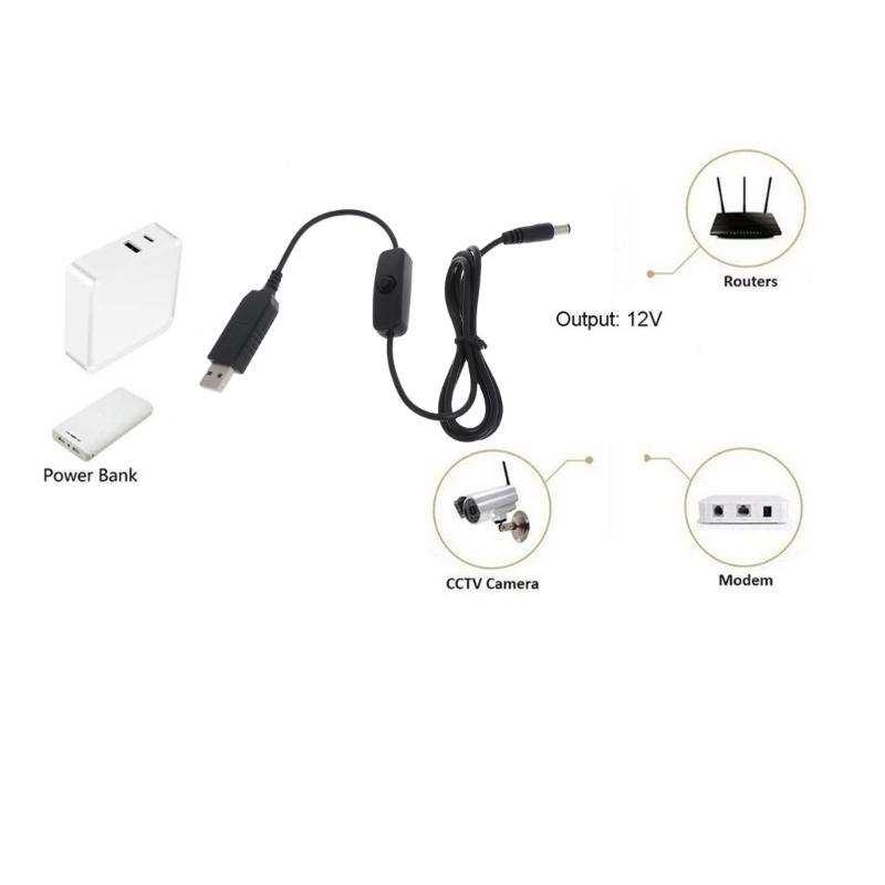 USB Power Boost Line 5V To 12V 5.5x2.1mm Cable with ON OFF Switch for Routers Speaker LED Strip Fan