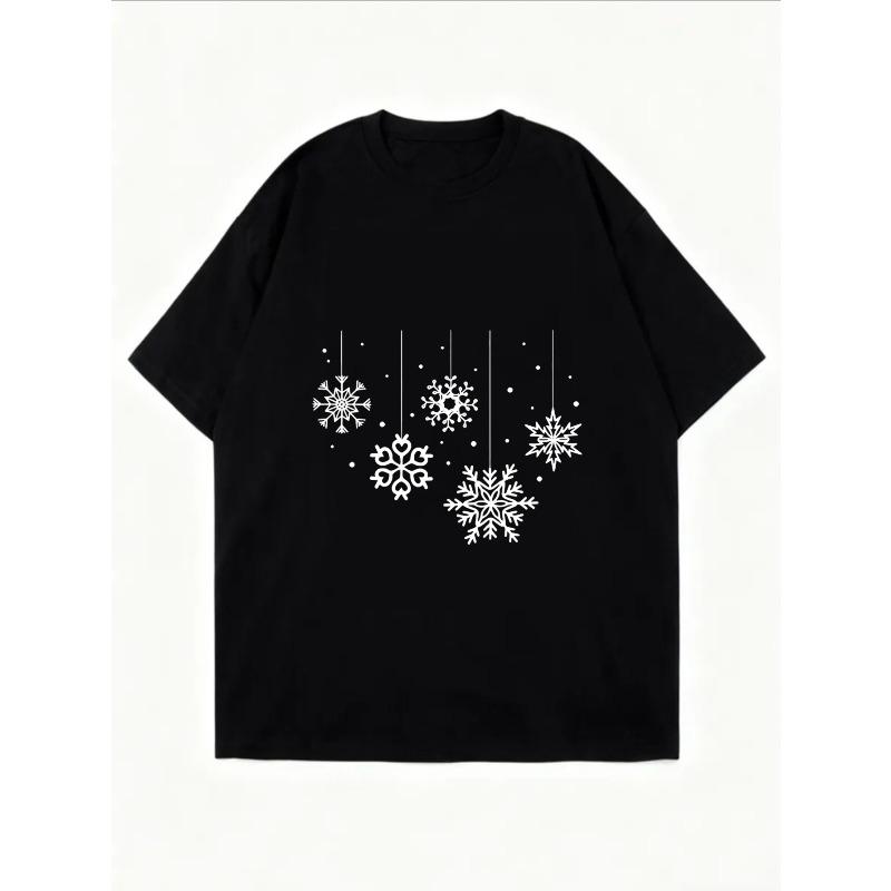 Weißes Oversized-T-Shirt mit Schneeflocken-Print für winterliche Freizeitkleidung
