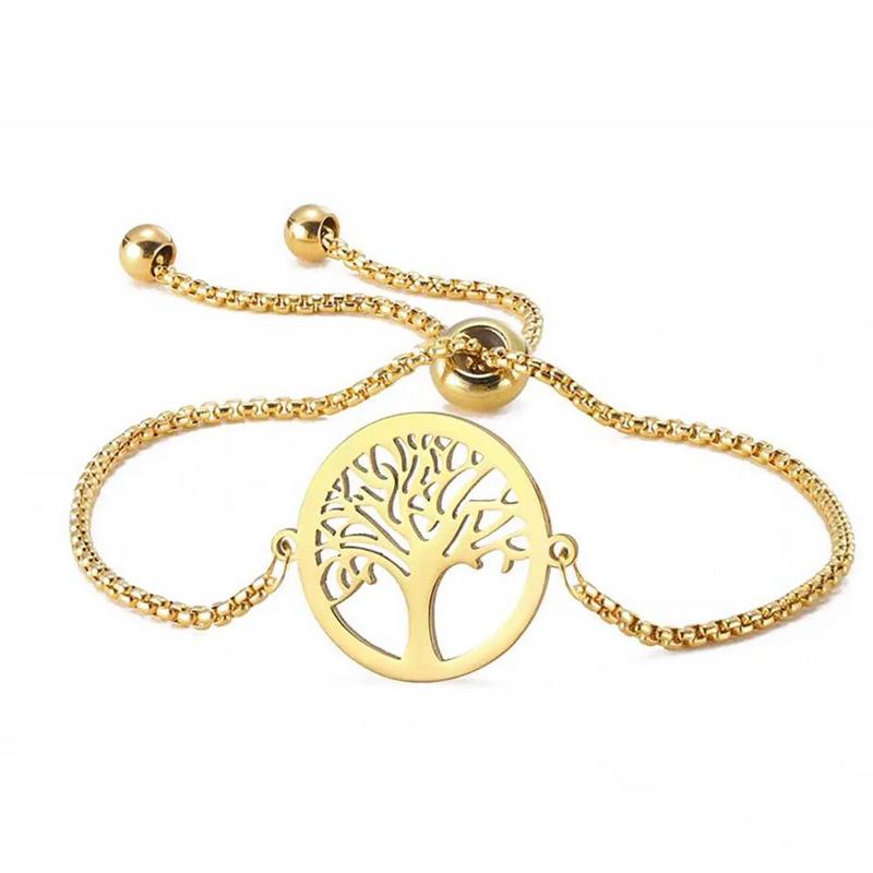 Adjustable Red Cord Bracelet With Hollow Tree Of Life Round Pendant Versatile Metal Chain Jewelry For Women And Men