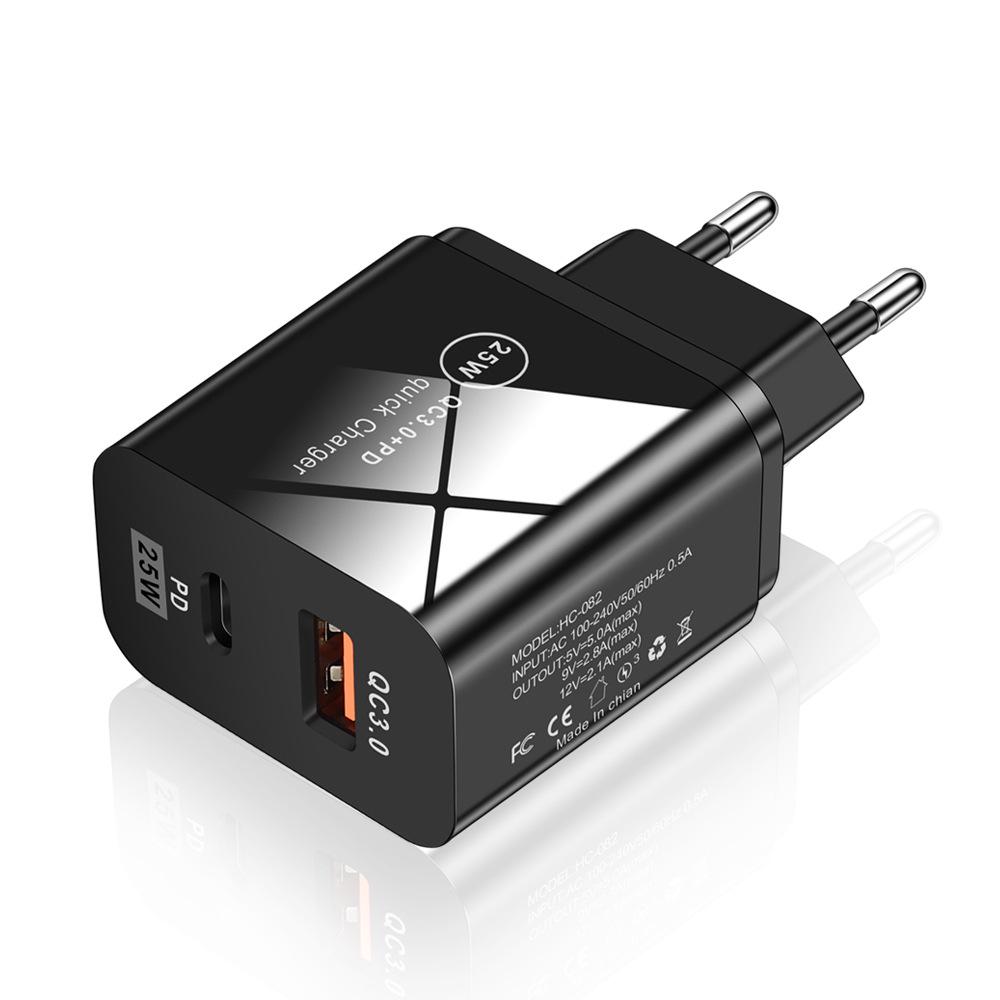 25W PD Fast Charger 5A for Mobile Phones, UK/EU/US Type-C Adapter