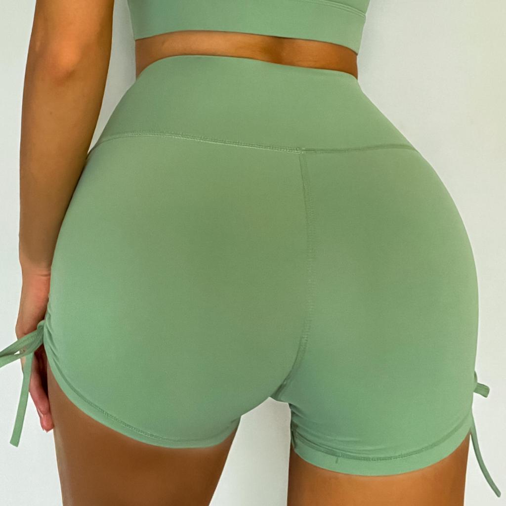 Women's High Waist Yoga Shorts with Drawstring - European & American Style, Nude Feel Fitness Clothing