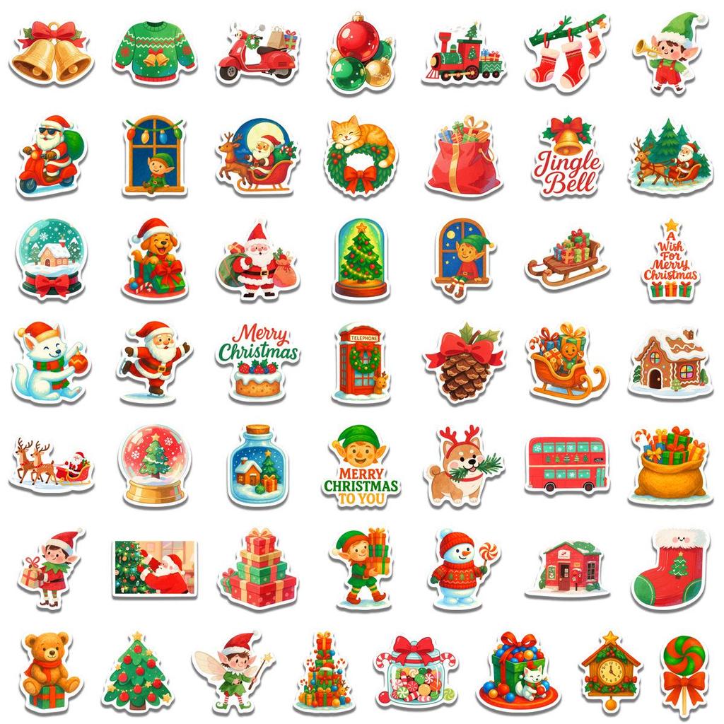 50 Cute Christmas Waterproof Stickers: Festive Decorations for Phone Cases, Water Cups, and Desktops
