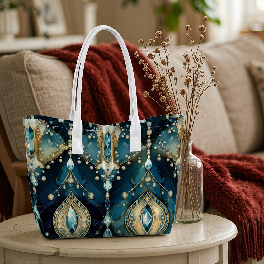 Elegant Peacock Pattern Tote Bag Luxury Printed Casual Shoulder Handbag for Daily Use