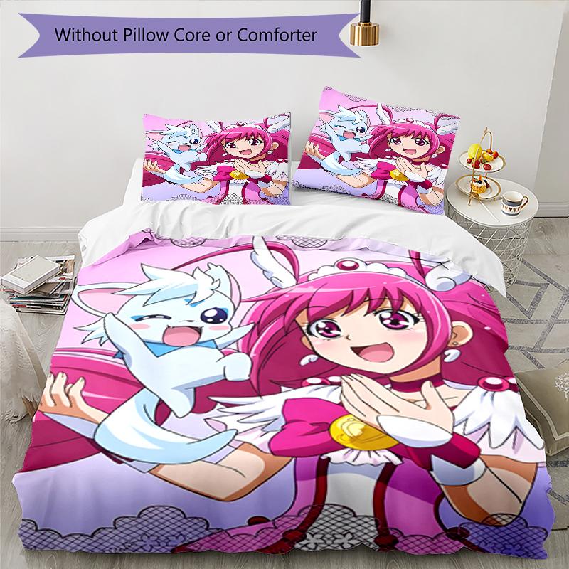 3pcs Pretty Cure2 Design Cover Set - HD Printed Bedding with 1 Cover and 2 Pillowcases - Perfect for Home and Dorm Decor