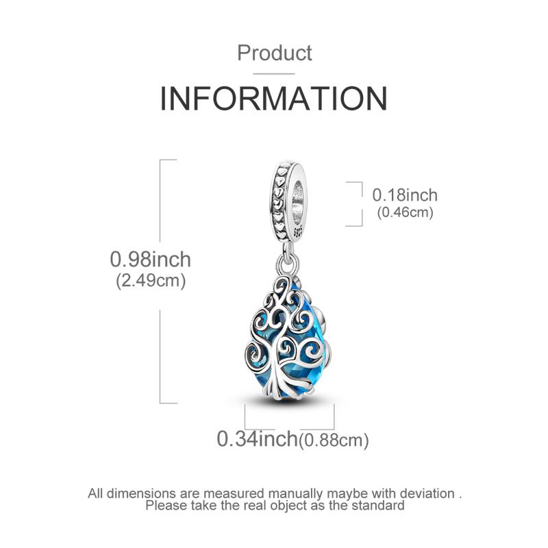 Copper Metal Water Drop Gem and Tree of Life Pendant Bead Component Charm Bead Components Jewellery Compatible With Authentic Original Bracelet High