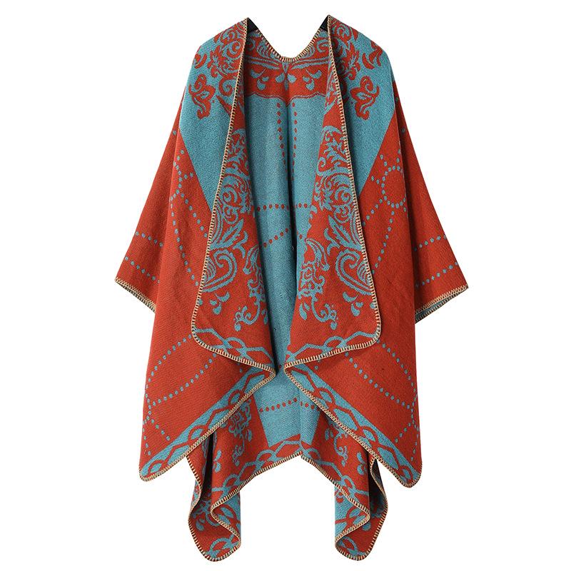 Women's Double-Sided Tassel Shawl Cloak - Classic Slit Design, Warm Travel Cape