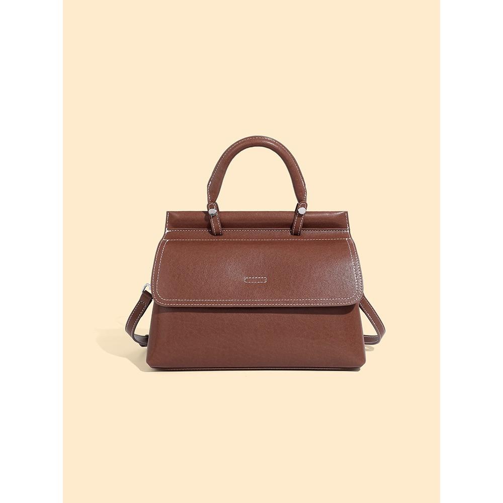Large Capacity Handheld Women's Bag, Genuine Leather Shoulder Messenger Bag, Textured Bag.