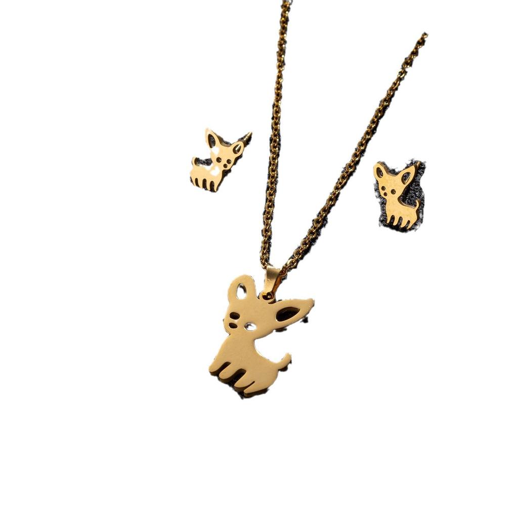 Chihuahua Stainless Steel Pendant & Earrings Set - Fashion Pet-Inspired Jewelry