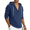 Men's Striped Hooded Casual Shirt Long Sleeve Linen Cotton Casual Tops Drawstring Beach Hoodie Blouse
