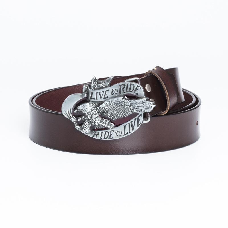 Men's Retro Cowhide Leather Belt with 3D Eagle Buckle - Fashionable and Stylish Trousers Accessory