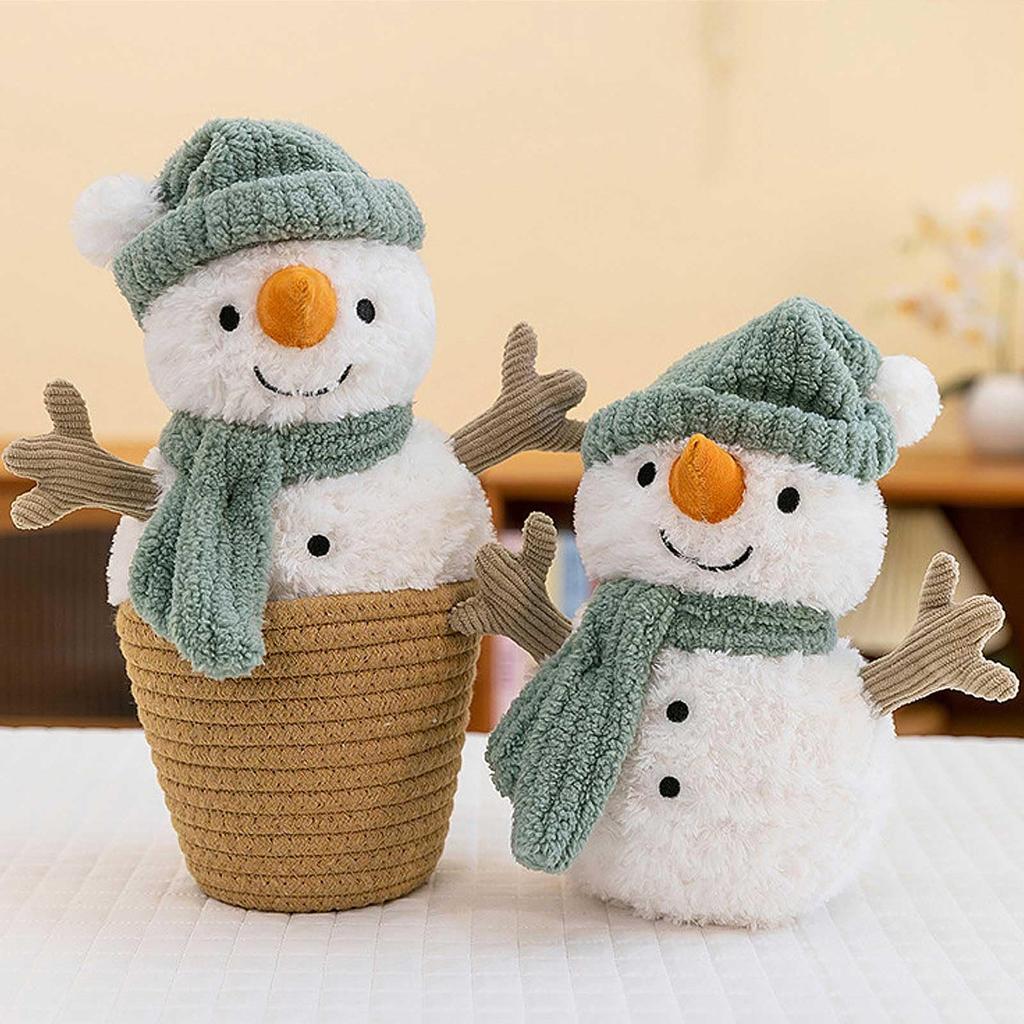 Cute, fluffy Christmas snowman plush toy cushion with a hat and scarf. Soft to the touch, perfect for kids and adults. A great birthday or Christmas