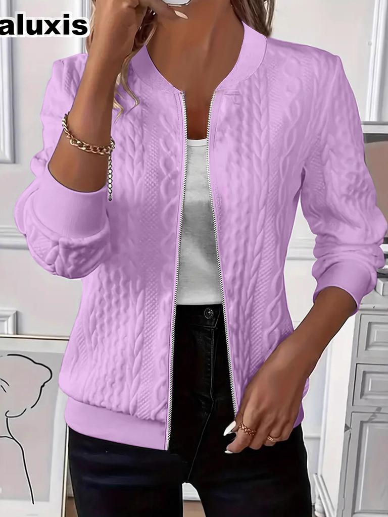 Veste en maille zippée unie à manches longues pour femme pour l'automne et l'hiver