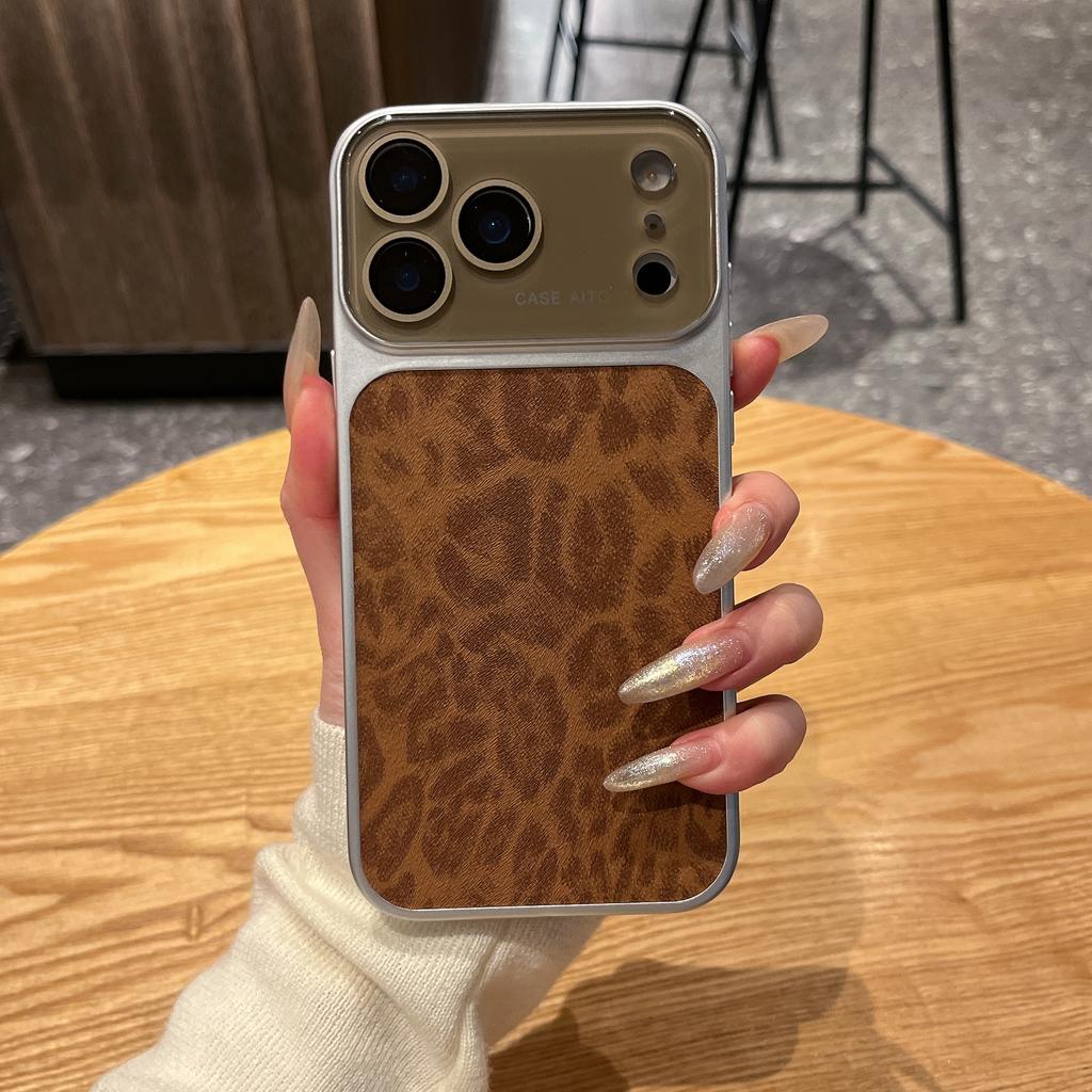 Original Leopard Print Texture Phone Case For iPhone 17 16 15 14 13 Pro Max Large Window Lens Protection Shockproof Matte Cover