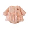 Korean Style Baby Girl Double-Layer Romper for Spring & Autumn - Sweet Temperament Outfit for 100-Day Celebrations & Outings