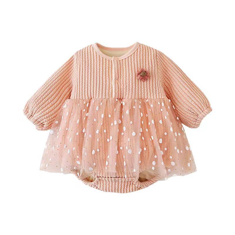 Korean Style Baby Girl Double-Layer Romper for Spring & Autumn - Sweet Temperament Outfit for 100-Day Celebrations & Outings