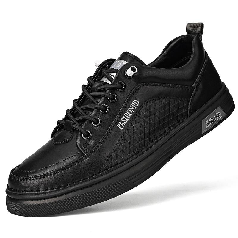 

Кожаная модная повседневная обувь для мужчин, новинка 2024 года, мужская вулканизированная обувь, универсальные мужские кроссовки, дышащая мужская обувь на шнуровке 44 чёрный