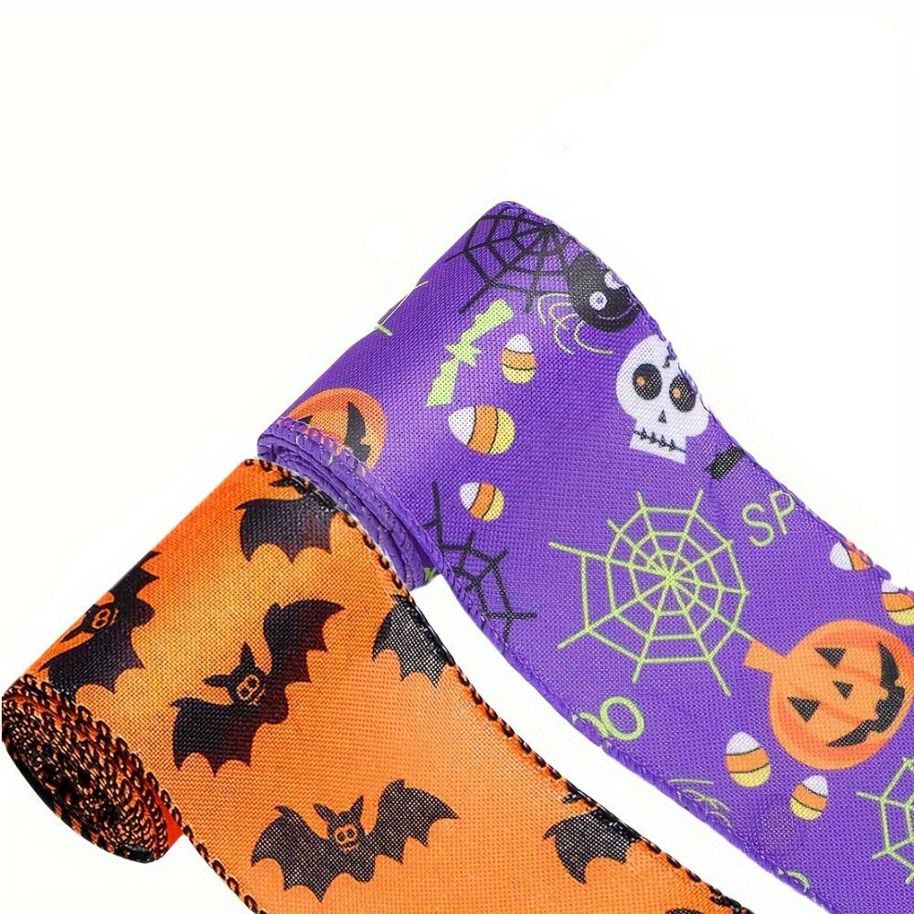 

2 рулона ленты с проволочным краем на Хэллоуин, атласная лента с принтом паутины, упаковочная лента на тему Хэллоуина, праздничная лента для самостоятельного изготовления на Хэллоуин 2rolls ribbon