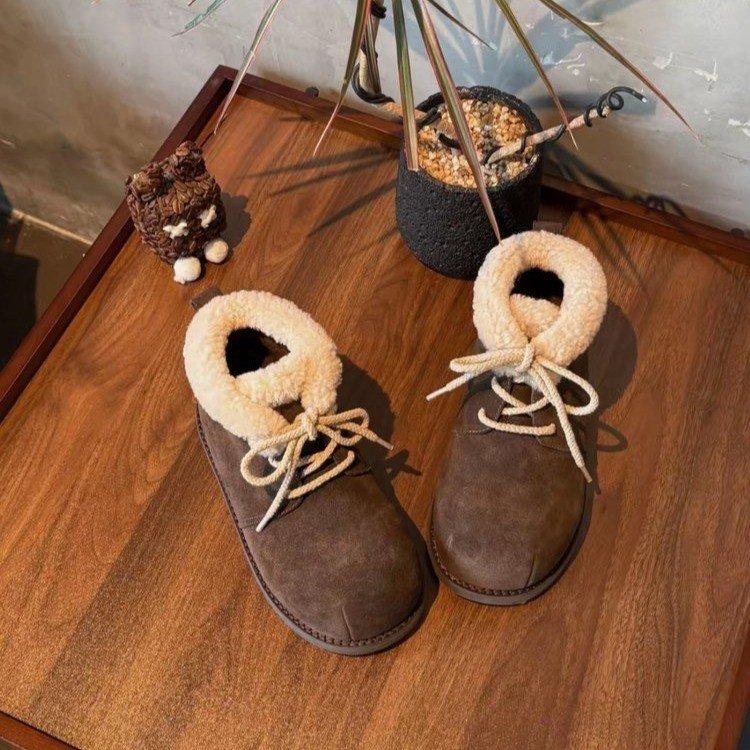 Korean version of Boken shoes suede inner height increase snow boots 2025 winter velvet bread boots fluffy warm cotton shoes short boots