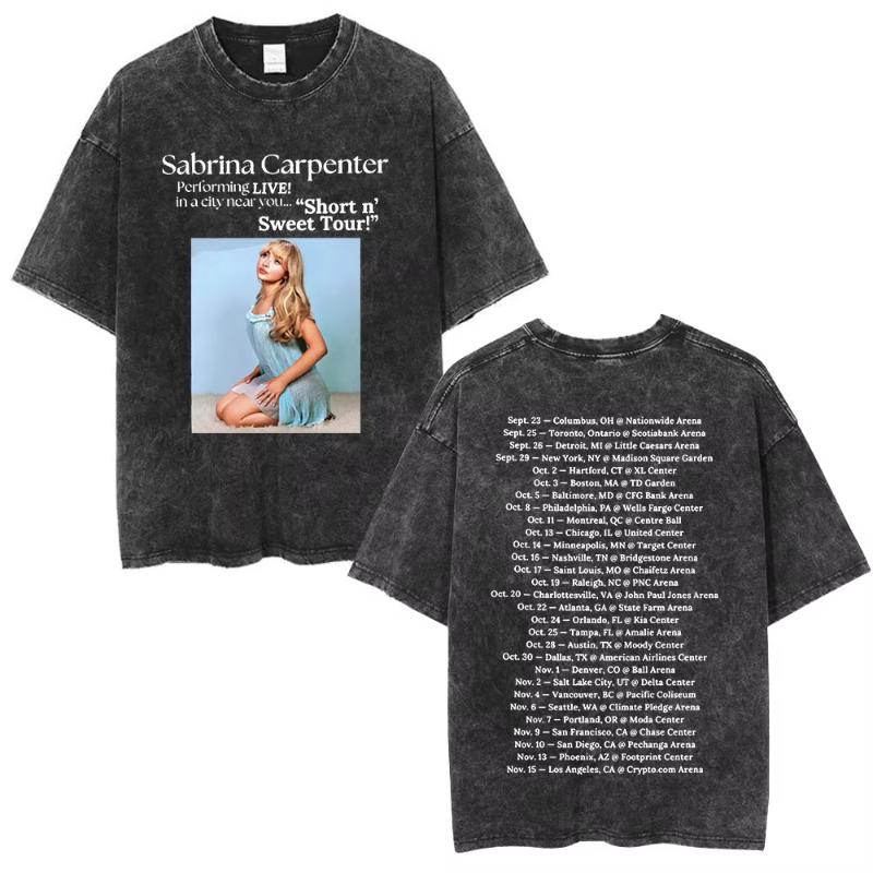 Sabrina Carpenter Short N' Sweet Tour Magliette Vintage Lavate Regalo per Fan Uomo Donna Abbigliamento Moda Estetica Magliette