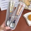 3Pcs Cute Cutlery Set Cartoon Bunny Stainless Steel Mirror Polished Flatware Set Spoon And Fork Chopsticks Set Outdoor Tableware