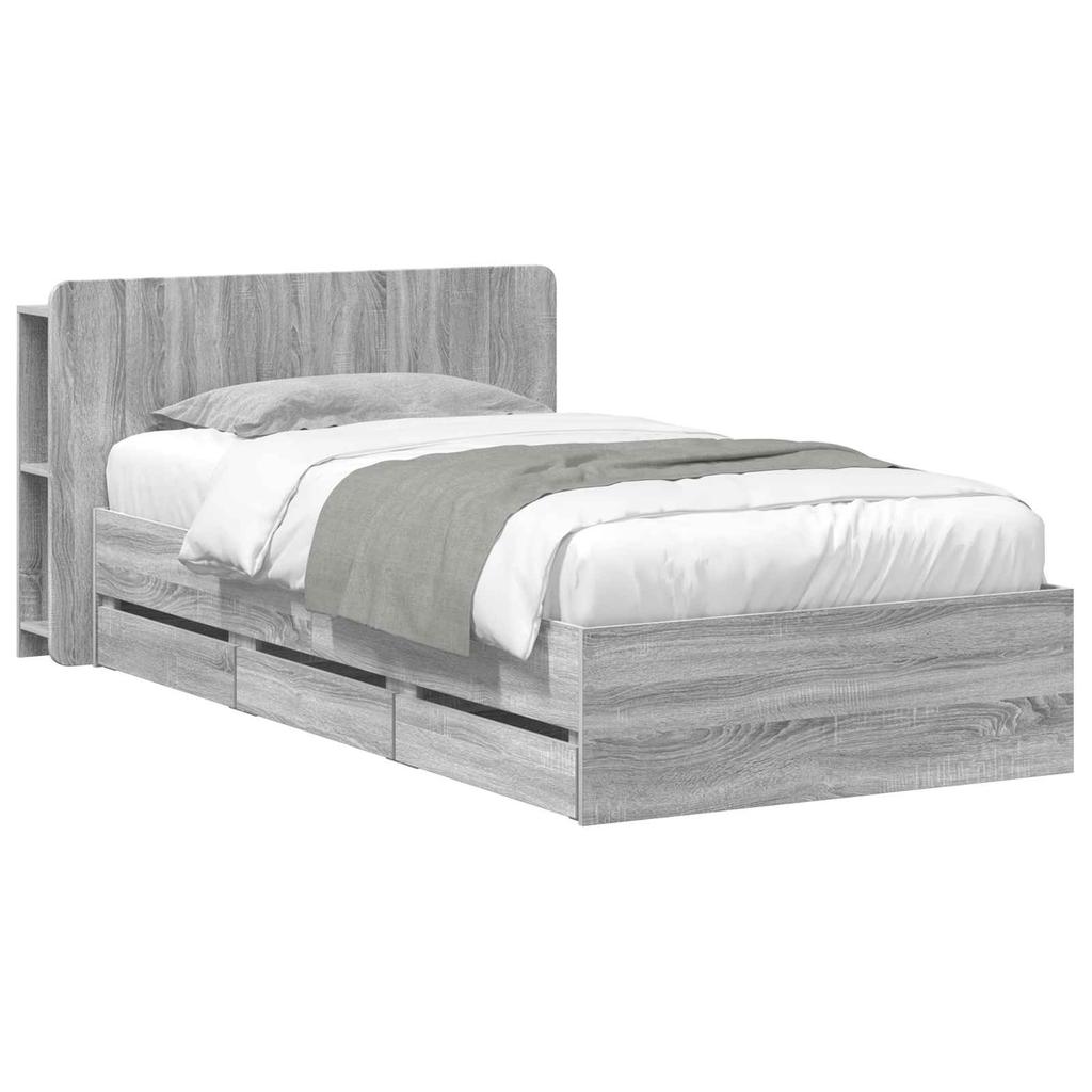 Bed Frame with Storage Space Grey Sonoma 75 x 190 cm Particleboard