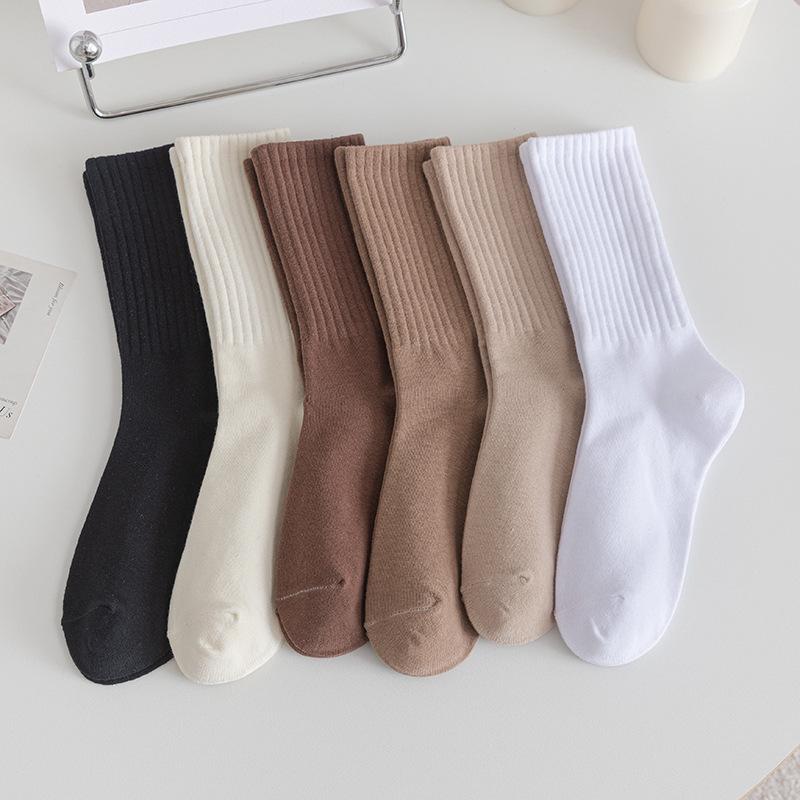 Women's Mid-Calf Pure Cotton Antibacterial Vertical Stripe Sports Socks - Spring & Autumn Y2K Style, Odor-Resistant, Slimming & Casual