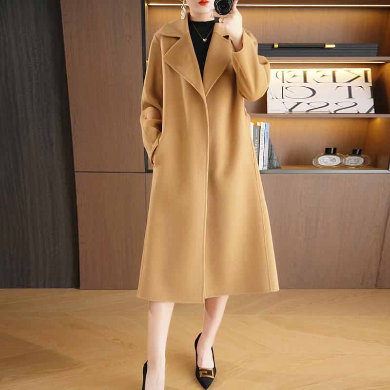 Dámský kabát ze 100% vlny MODERNÍ NOVINKA SAGA Podzimní vlněný dlouhý kabát Ručně vyrobený hráškový kabát Zimní teplá vlněná dlouhá bunda