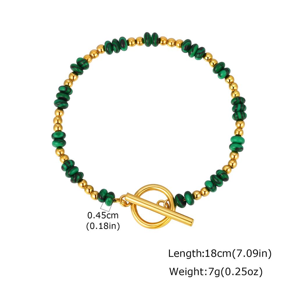 Niche Design Fashionable Color Natural Stone Beaded Stainless Steel Rice Bead Ot Buckle Bracelet Female Br-3051