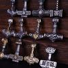 Flerfärgad pärlhalsband med vikingahammare och Thors hammare, rostfritt stål, herrhalsband, Mjolner amulett, smycken