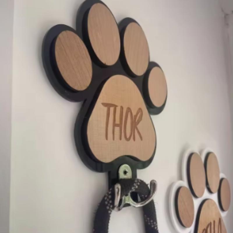 Custom Wooden Paw Print Dog Leash Hanger Wall Hook - Claw Design Coat & Collar Holder for Dog Lovers Unique Pet Gift