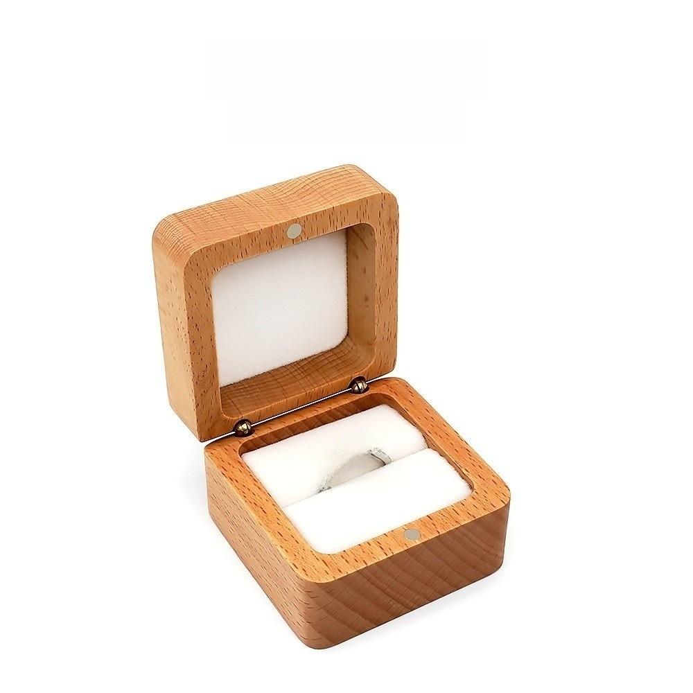 Simple Velvet Ear Studs Case Wooden Ring Earring Holder Retro Wood Rings Box Ring