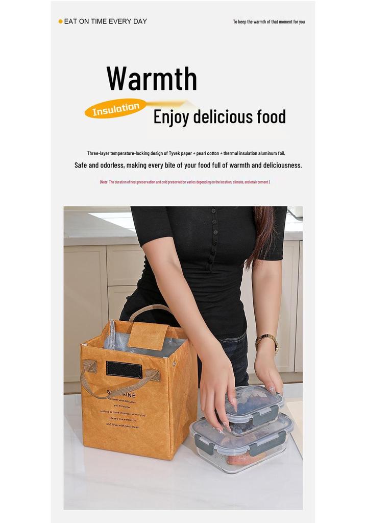 Tyvek Kraft Paper Insulated Lunch Bag - Waterproof, Aluminum Foil Bento Picnic Bag