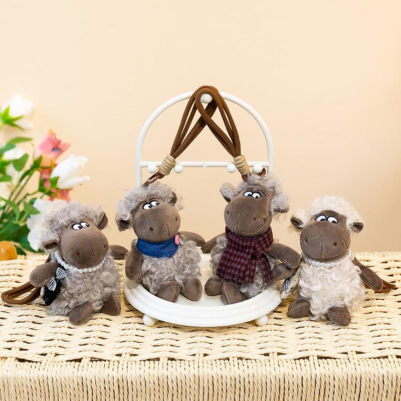 13Cm Cute Vintage Curly Sheep Plush Keychain Soft Handmade Plush Animal Pendant For Backpack Key Decoration Birthday Gift