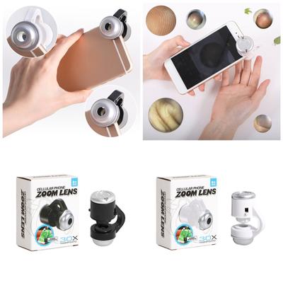Evrensel 30X Cep Telefonu Mikroskobu LED Işıklı Büyüteç Makro Lens Optik Zoom Cep Telefonu Mikro Kamera Lensi Klipsi
