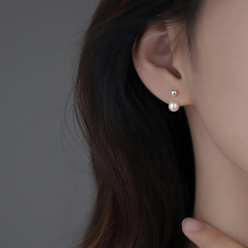Korean 925 Sterling Silver Beads Pearl Back Hanging Earrings for Women Temperament Gentle Party Wedding Jewelry Accessories