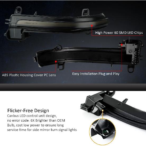 D-Lumina Dynamic LED Side Mirror Sequential Turn Signal Lights Smoked Lens for BMW 1 2 3 4 Series F20 F21 F22 F23 F87 F30 F31 F34 F35 F80 F32 F33 F36