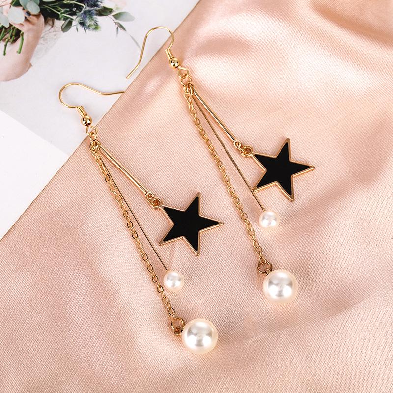 

Fashion Imiation Pearl Star Tassel Long Earrings for Women Vintage Bohmiean Dangle Drop Earrings Party Statement Zircon Gift