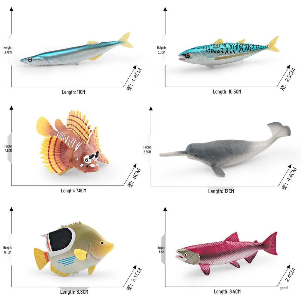 Marine Animal Models: Butterflyfish, Lionfish, Narwhal, Yellowfin Tuna, Saury Ornaments