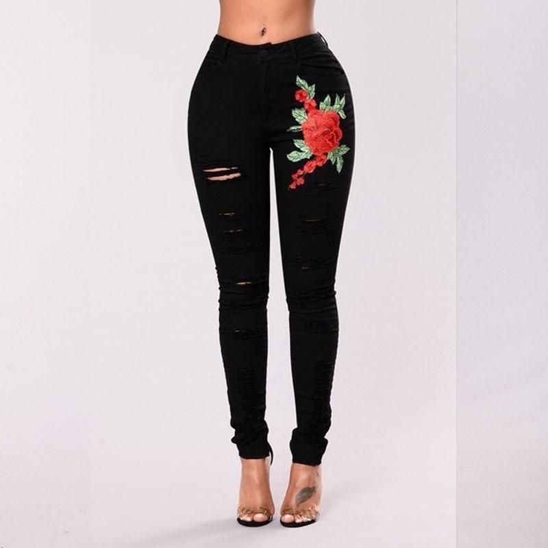 Jeans Skinny da Donna con Design Strappato e Vita Alta per Uso Casual e da Ufficio