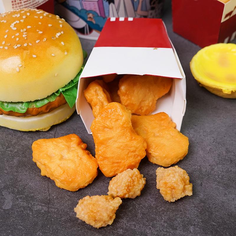 Fried Chicken and Snacks Fake Food Model: KFC-Style Props Set with Hamburger, French Fries, and Orleans Chicken Leg